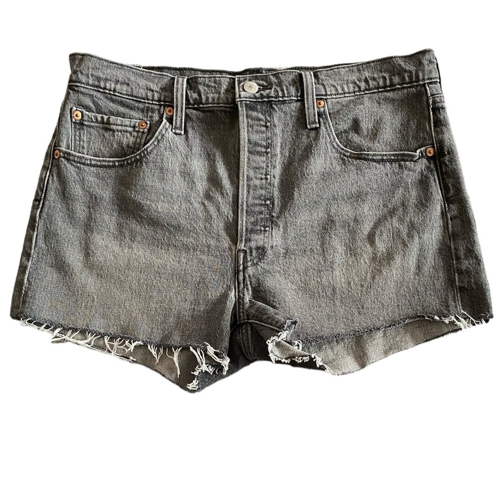 Levi’s 501 Gray Denim Cutoff Jeans Distressed Hem Shorts Size 32